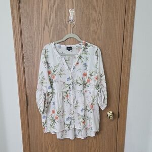 Jones New York White Floral Blouse with Pastel Accents